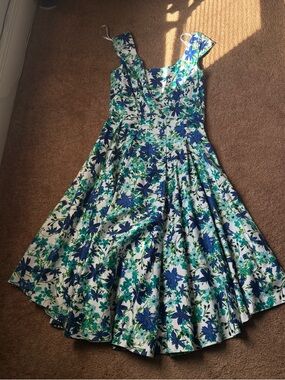 Calvin Klein Blue and Green Floral Midi Dress